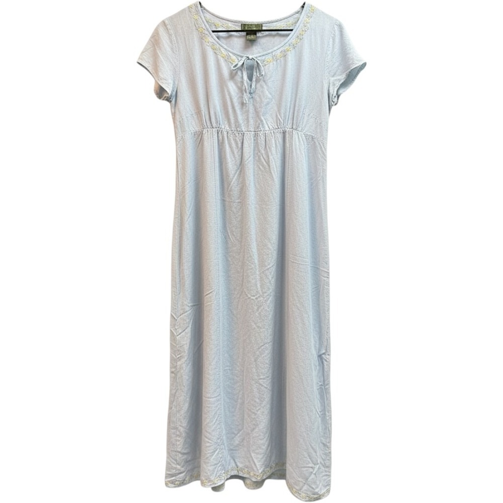 Eddie Bauer Light Blue Linen Blend Embroidered Midi Dress Size 8 Short Sleeve